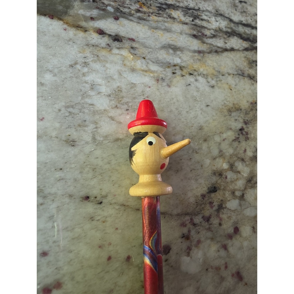 Vintage Pinocchio wooded head topper pencil